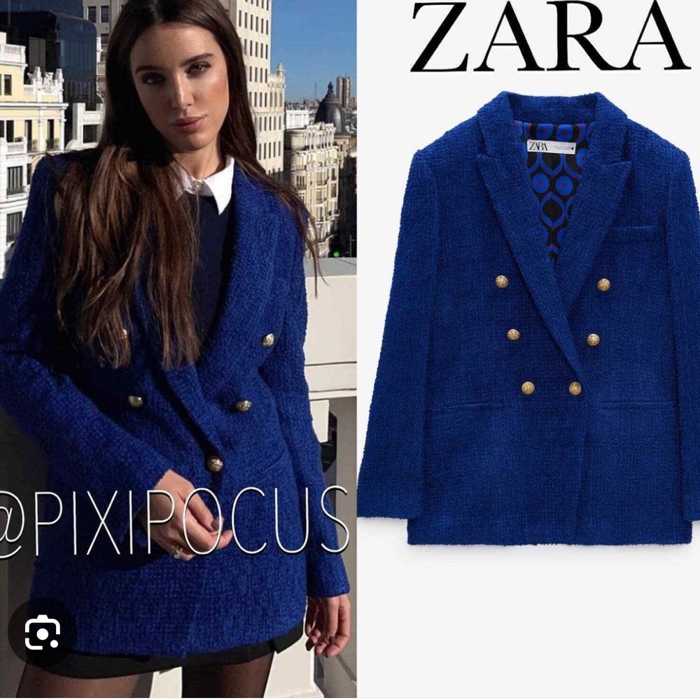 Zara Deep Royal Blue Jacket with Gold Accents